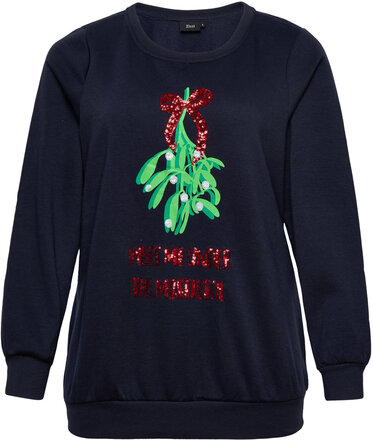 Mchristmas, L/S, Sweat Tops Sweatshirts & Hoodies Sweatshirts Navy Zizzi