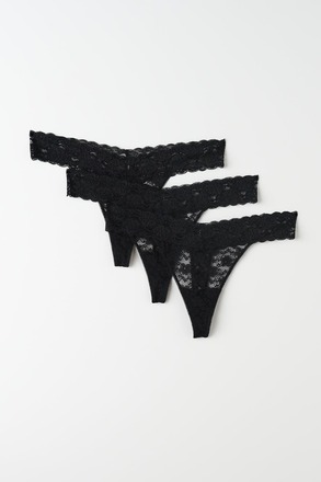 Gina Tricot - 3-pack lace string - Truser - Black - XS - Female