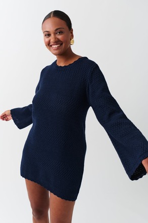Gina Tricot - Open back crochet dress - neulemekot - Blue - S - Female