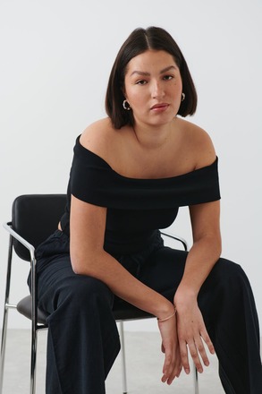 Gina Tricot - Folded off shoulder top - off shoulder-toppar - Black - M - Female