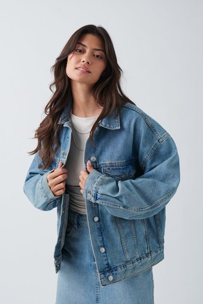 Gina Tricot - Loose denim jacket - jeansjackor - Blue - M - Female