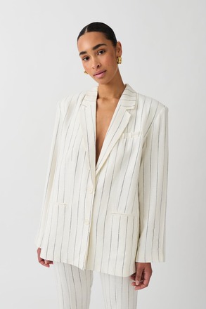 Gina Tricot - Texture linen blend blazer - Dressjakker - White - 42 - Female