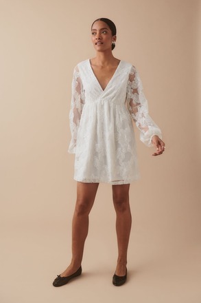 Gina Tricot - Floral loose fit mini dress - midimekot - White - XS - Female