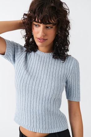 Gina Tricot - Knitted cable top - east coast prep - Blue - XS - Female