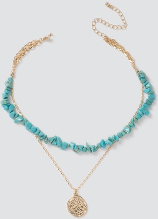 Turquoise Chipping & Coin Layered Choker