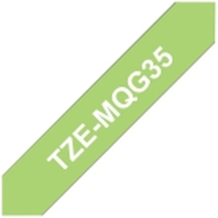 Brother TZe-MQG35 - Standardklebemiddel - hvitt på limegrønn - Rull (1,2 cm x 5 m) 1 kassett(er) laminert teip - for Brother PT-D210, D600, H110 P-Touch PT-1880, D200, D450, E110, E550, E800, H110, P900