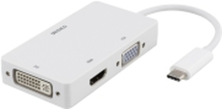 DELTACO USBC-HDMI15 - Ekstern videoadapter - USB-C - DVI, HDMI, VGA - hvit
