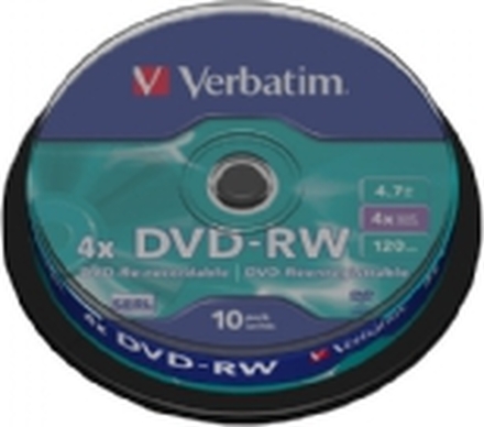 Verbatim DataLifePlus - 10 x DVD-RW - 4.7 GB 4x - matt sølv - spindel