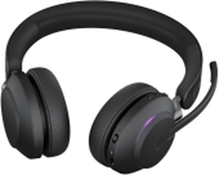 Jabra Evolve2 65 MS Stereo - Hodesett - on-ear - Bluetooth - trådløs - USB-A - lydisolerende - svart - med ladestativ - Certified for Microsoft Teams