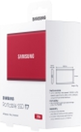 Samsung T7 MU-PC1T0R - SSD - kryptert - 1 TB - ekstern (bærbar) - USB 3.2 Gen 2 (USB-C kontakt) - 256-bit AES - rød metallic