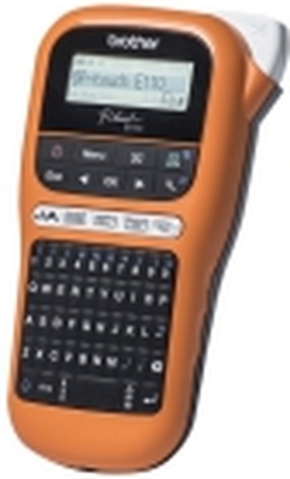 Brother P-Touch PT-E110VP - Etikettmaker - S/H - termotransfer - Rull (1,2 cm) - 180 dpi - inntil 20 mm/sek - kutter - 2-linjers utskrift - svart, oransje