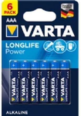 Varta Longlife Power, Engangsbatteri, AAA, Alkalinsk, 1,5 V, 6 stykker, Blå, Marineblå