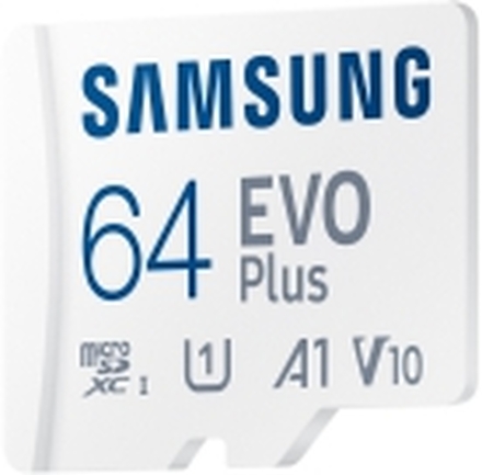 Samsung EVO Plus MB-MC64KA - Flashminnekort (microSDXC til SD-adapter inkludert) - 64 GB - A1 / Video Class V10 / UHS-I U1 / Class10 - microSDXC UHS-I - hvit