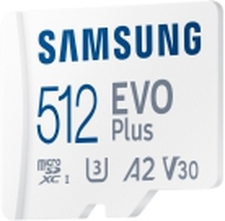 Samsung EVO Plus MB-MC512KA - Flashminnekort (microSDXC til SD-adapter inkludert) - 512 GB - A2 / Video Class V30 / UHS-I U3 / Class10 - microSDXC UHS-I - hvit