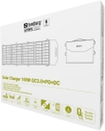 Sandberg Solar Charger 100W - Solcellelader - 100 watt - QC 3.0 - 4 utgangskontakter (5,5 x 2,1 mm DC-jakk, 2 x USB, USB-C (kun strøm)) - på kabel: USB, USB-C, power DC jack 5.5 mm (ID: 2.1 mm)