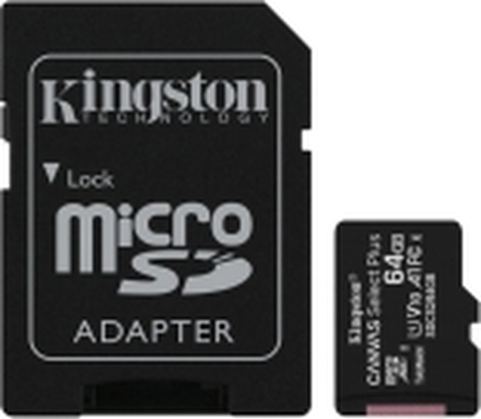 Kingston Canvas Select Plus - Flashminnekort (microSDXC til SD-adapter inkludert) - 64 GB - A1 / Video Class V10 / UHS Class 1 / Class10 - microSDXC UHS-I