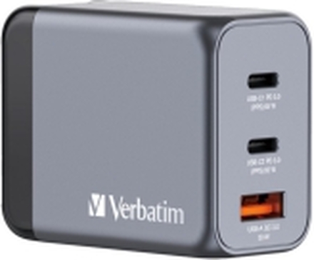 Verbatim - Strømadapter - GaN - AC 100-240 V - 65 watt - utgangskontakter: 3