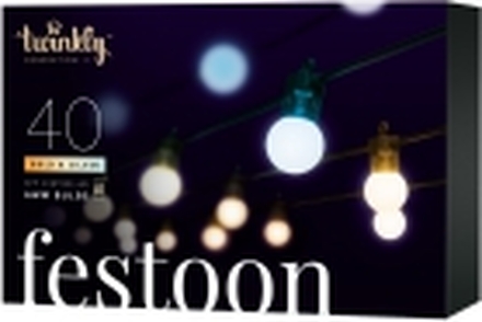 Twinkly|Festoon Smart LED-lys 40 AWW (gull+sølv) G45-pærer, 20m|AWW - fra kald til varm hvit