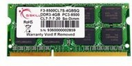 G.Skill SQ Series - DDR3 - modul - 4 GB - SO DIMM 204-pin - 1066 MHz / PC3-8500 - CL7 - 1.5 V - ikke-bufret - ikke-ECC