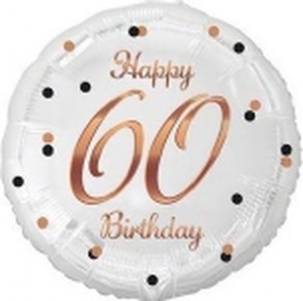 GoDan B&C Happy 60 Birthday folieballong hvit, rosa og gull trykk 18 Godan