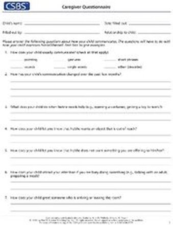 Communication and Symbolic Behaviour Scales: Csbs Record Forms and Caregiver Questionnaire Forms (25 of Each)the Csbs Kit without Toy Kit