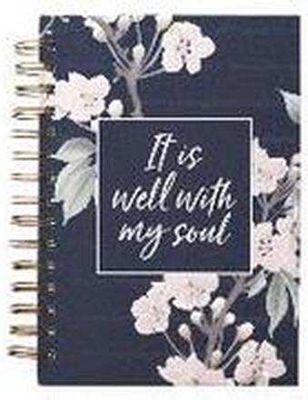 Inspirational Spiral Journal Notebook for Women It Is Well Navy Blue Floral Wire Bound W/192 Ruled Pages, Large Hardcover, with Love