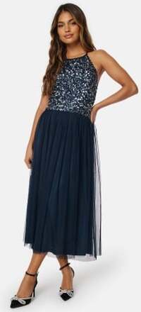 AngelEye High Neck Sequin Midi Dress Navy L (UK14)