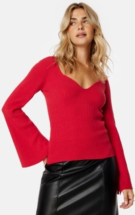 BUBBLEROOM Knitted L/S Slit Top Red M