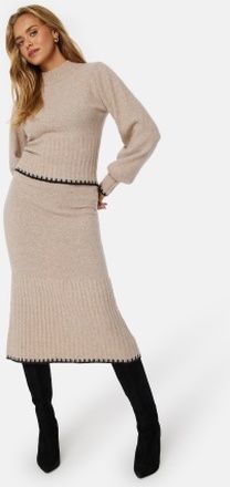 BUBBLEROOM Contrast Edge Knitted Sweater Beige melange XL