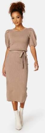 BUBBLEROOM Linnelle knitted puff sleeve dress Light nougat S