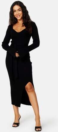BUBBLEROOM Slit Knitted Midi Dress Black L