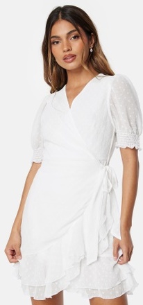 Bubbleroom Occasion Dotted S/S wrap dress White M
