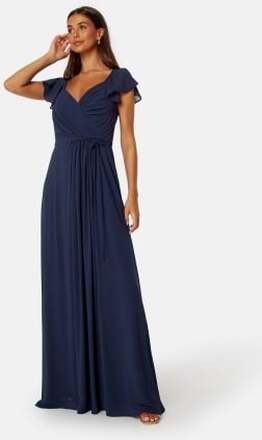 Bubbleroom Occasion Butterfly Sleeve Draped Chiffon Gown Navy 42