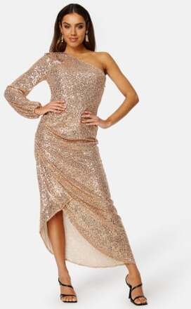 Elle Zeitoune Leon One Shoulder Sequin Dress Rose Gold S (UK10)