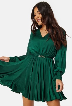 FOREVER NEW Martina Godet Mini Dress Deep Emerald 38