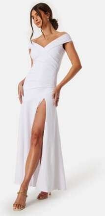 Goddiva Bardot Pleat Maxi Split Dress White M (UK12)