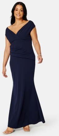 Goddiva Curve Bardot Pleat Maxi Dress Navy 50 (UK22)
