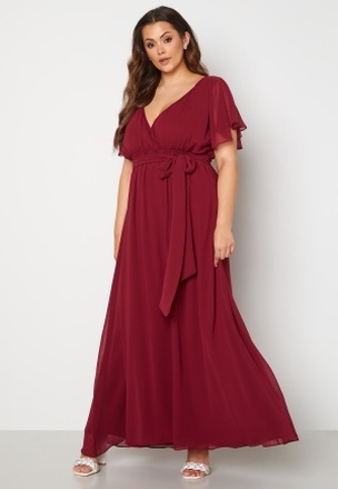 Goddiva Curve Flutter Sleeve Chiffon Maxi Curve Dress Wine-red 52 (UK24)