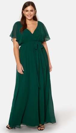 Goddiva Curve Flutter Sleeve Chiffon Maxi Curve Dress Green 52 (UK24)