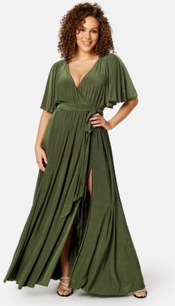 Goddiva Curve Flutter Sleeve Maxi Dress Olive green 52 (UK24)