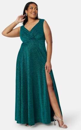 Goddiva Curve Glitter Wrap Front Maxi Curve Dress With Split Green 52 (UK24)