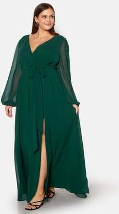 Goddiva Curve Long Sleeve Chiffon Maxi Curve Dress Green 54 (UK26)