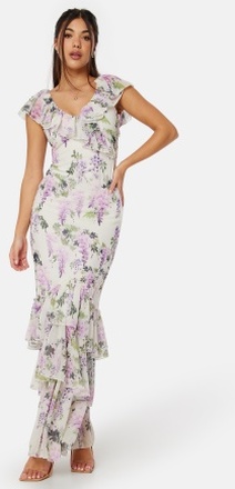 Goddiva Floral Ruffle Hem Maxi Dress Multi XL (UK16)