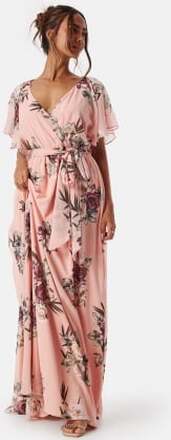 Goddiva Flutter Floral Maxi Dress Peach/Patterned XS (UK8)