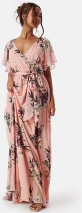 Goddiva Flutter Floral Maxi Dress Peach/Patterned L (UK14)