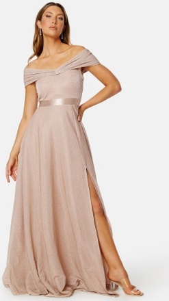 Goddiva Glitter Bardot Maxi Dress Nude XS (UK8)