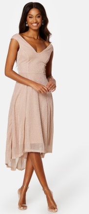 Goddiva Glitter High Low Midi Dress Nude XXS (UK6)