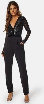 Goddiva Sequin Bodice Jumpsuit Black XL (UK16)