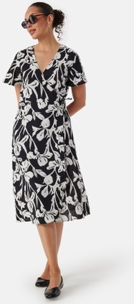 VILA Lovie S/S Wrap Midi Dress Black/Patterned 38