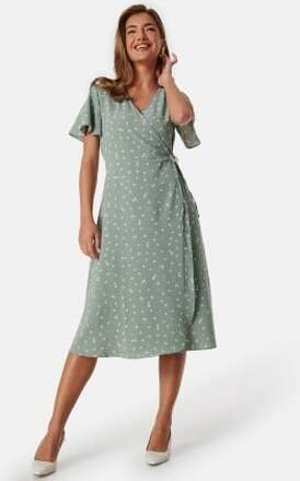 VILA Lovie S/S Wrap Midi Dress Green/Patterned 40